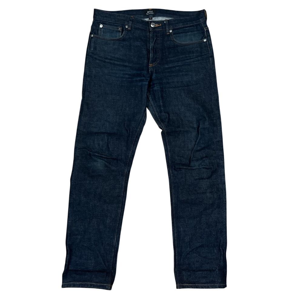 APC Petit Standard Selvedge Jeans 30 Tag 32x29 Button Fly Blue Raw Denim Fade